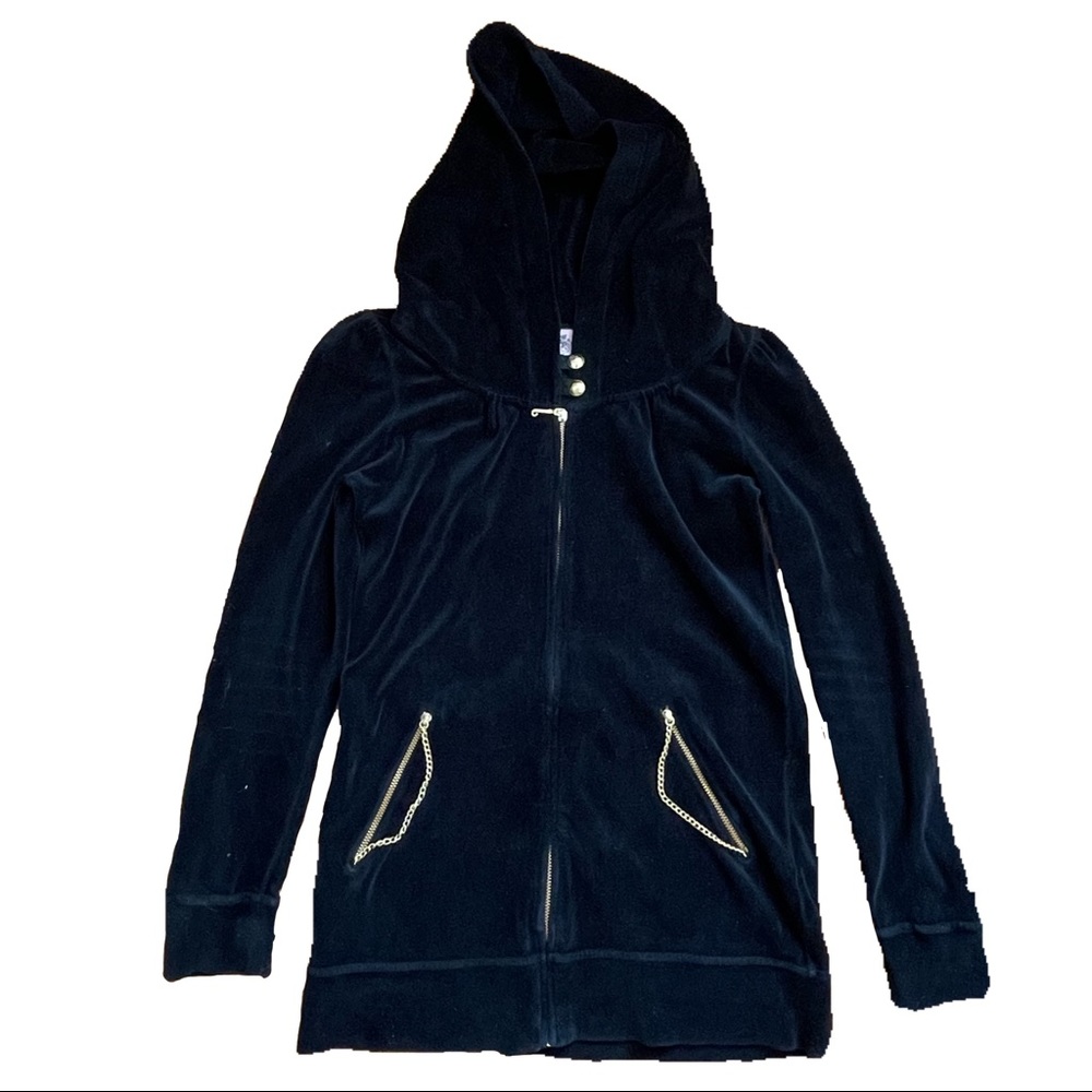 VINTAGE BLACK JUICY COUTURE ZIP UP HOODIE.